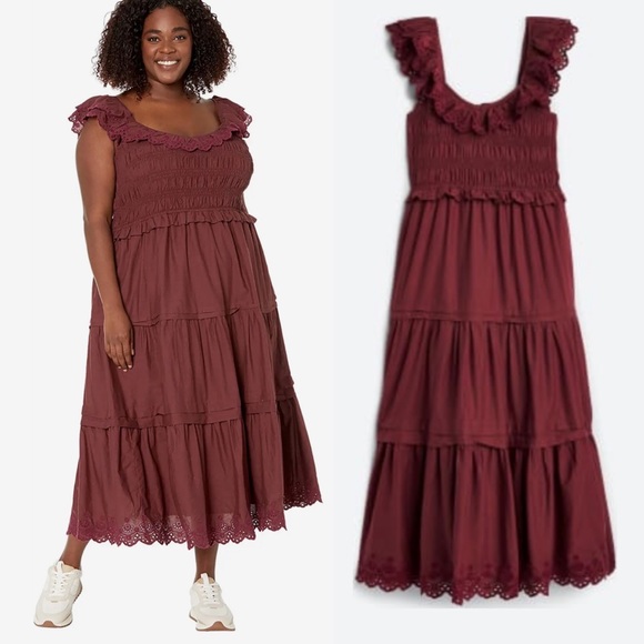 Madewell 20WPlus Lucie Embroidered Cotton MidiDress vintage